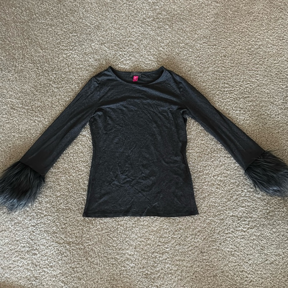 Vince Camuto Black Long Sleeve Tee with Faux Fur Cuffs